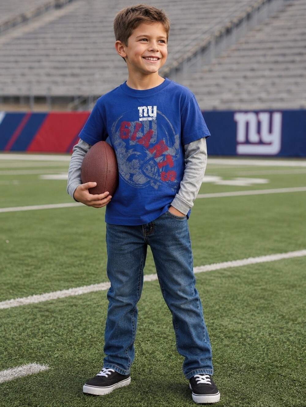 Reebok Layered Long Sleeve New York Giants T-shirt NFL Football Boys' Size 7